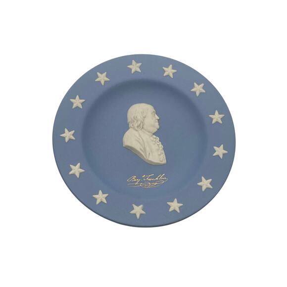 Wedgewood Jasperware Collector Plates (2) Benjamin Franklin and Pennsylvania 4" - Picture 3 of 5